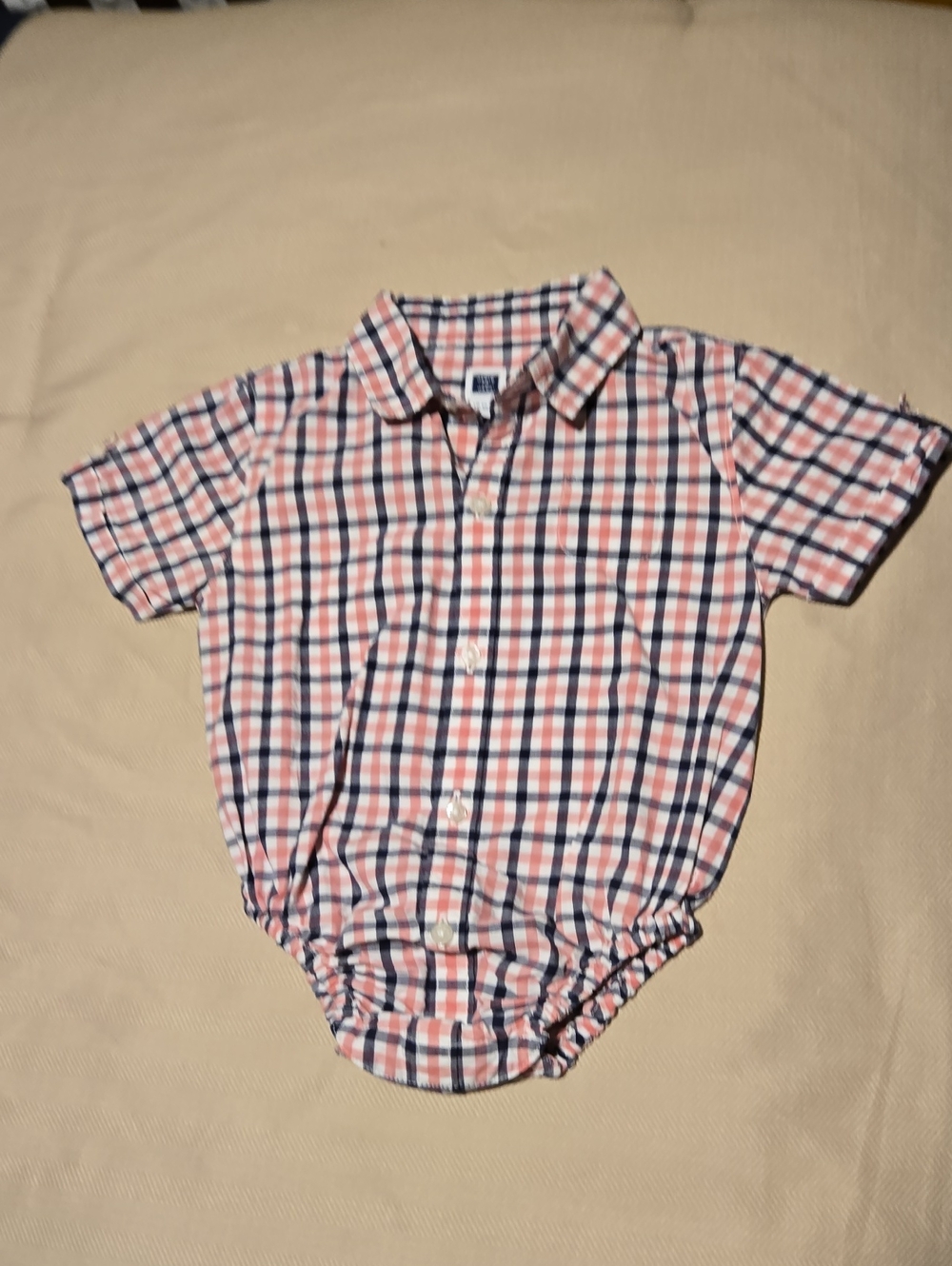 Janie and Jack Pink and Navy Plaid Button-Front Bodysuit